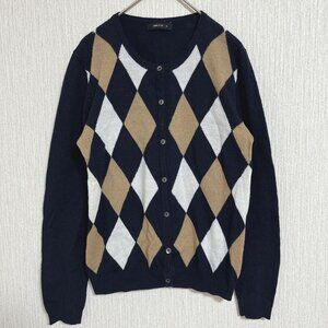 Cagory Diamond Pattern Knit Cardiga Long Sleeve Navy M